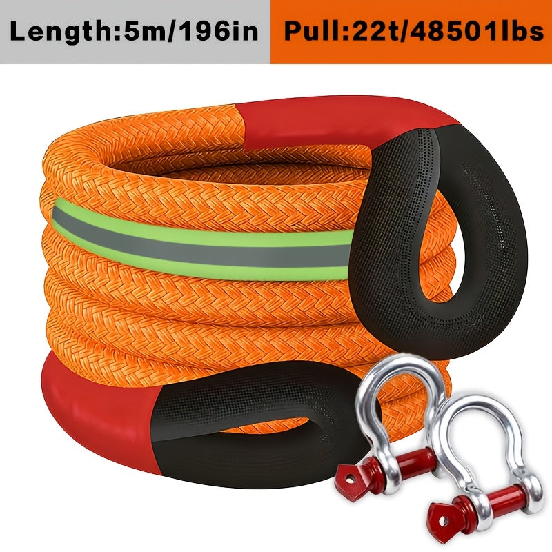 Nylon Kinetic Recovery Rope, Listed 7/8-Inch Diameter with 14.5, 16.4, 23 or 30-Foot Length Options, Bow Shackle and Storage Bag References for Vehicle Equipment