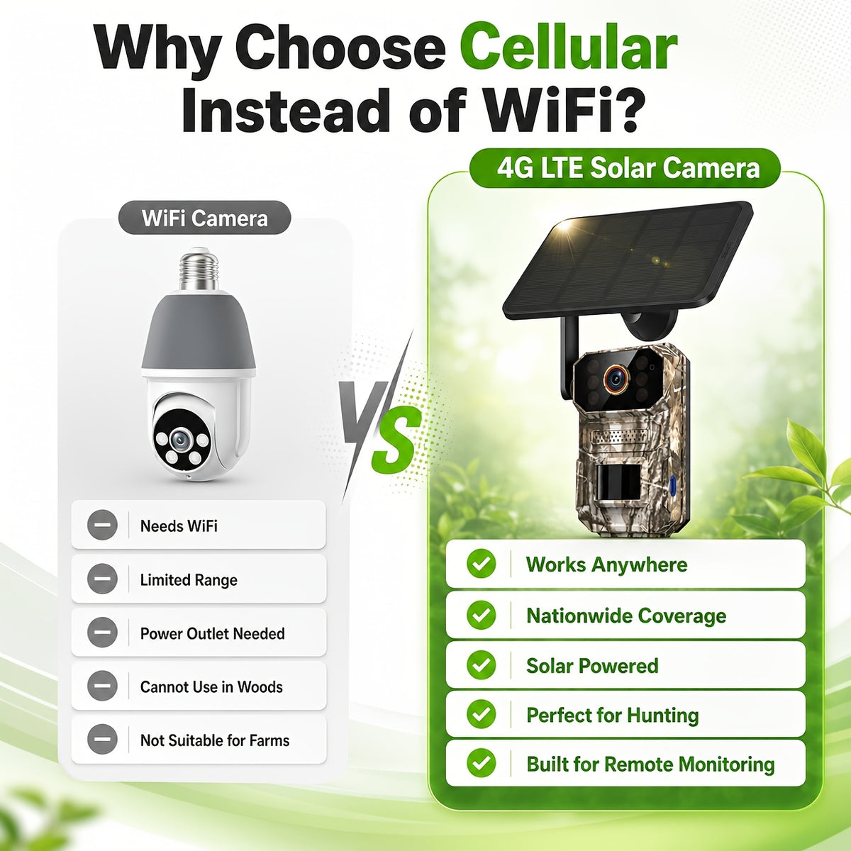 Solar Wildlife Monitoring Camera, Cellular Trail Camera with Listed 1920P Video, PIR Motion Sensor, Infrared Night Vision, Two-Way Voice and Remote Access