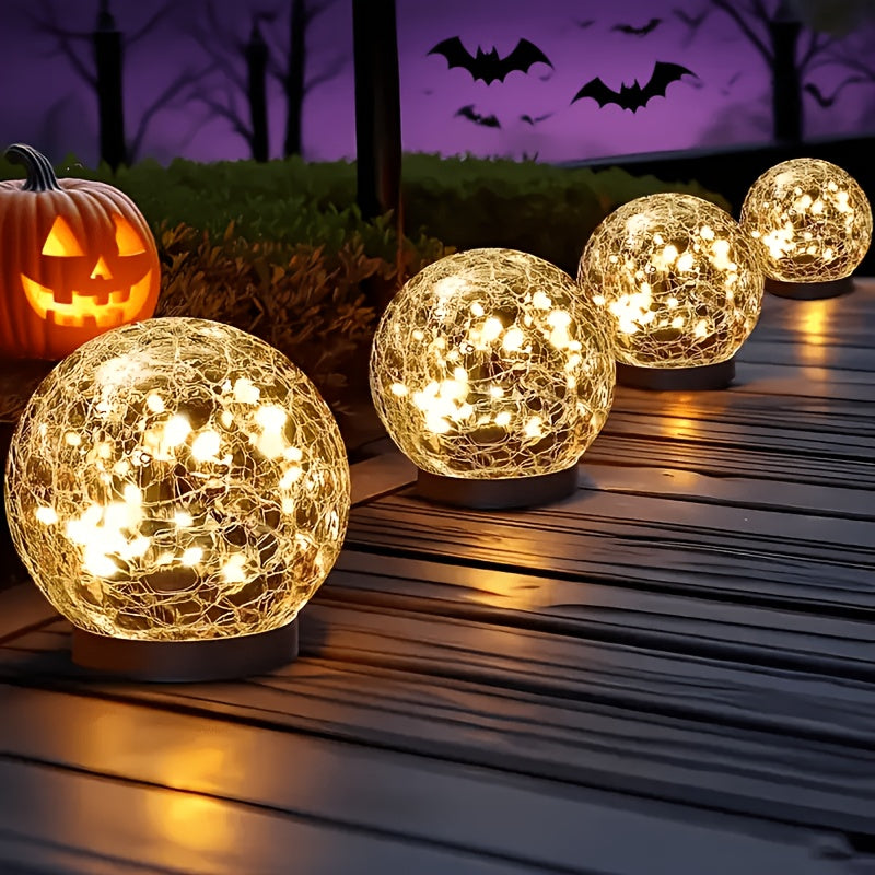 Solar Garden Ball Lights with Crackle Glass, Warm White LED Decorative Globes in 4 or 6 Piece Sets for Patio, Lawn and Outdoor Garden Decor