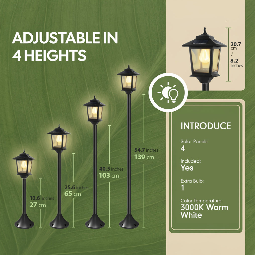 Warm White Solar Lamp Post Pair, Model 05I Two-Piece Decorative Outdoor Floor Lights with Listed 1800LM Claim for Garden, Yard and Entryway Displays