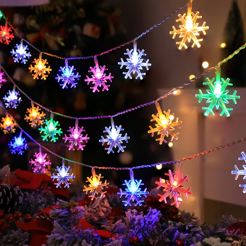 Snowflake LED String Lights for Christmas and Winter Party Decor, Warm White or Multicolor Options with 10, 20 or 40 LEDs, Batteries Not Included