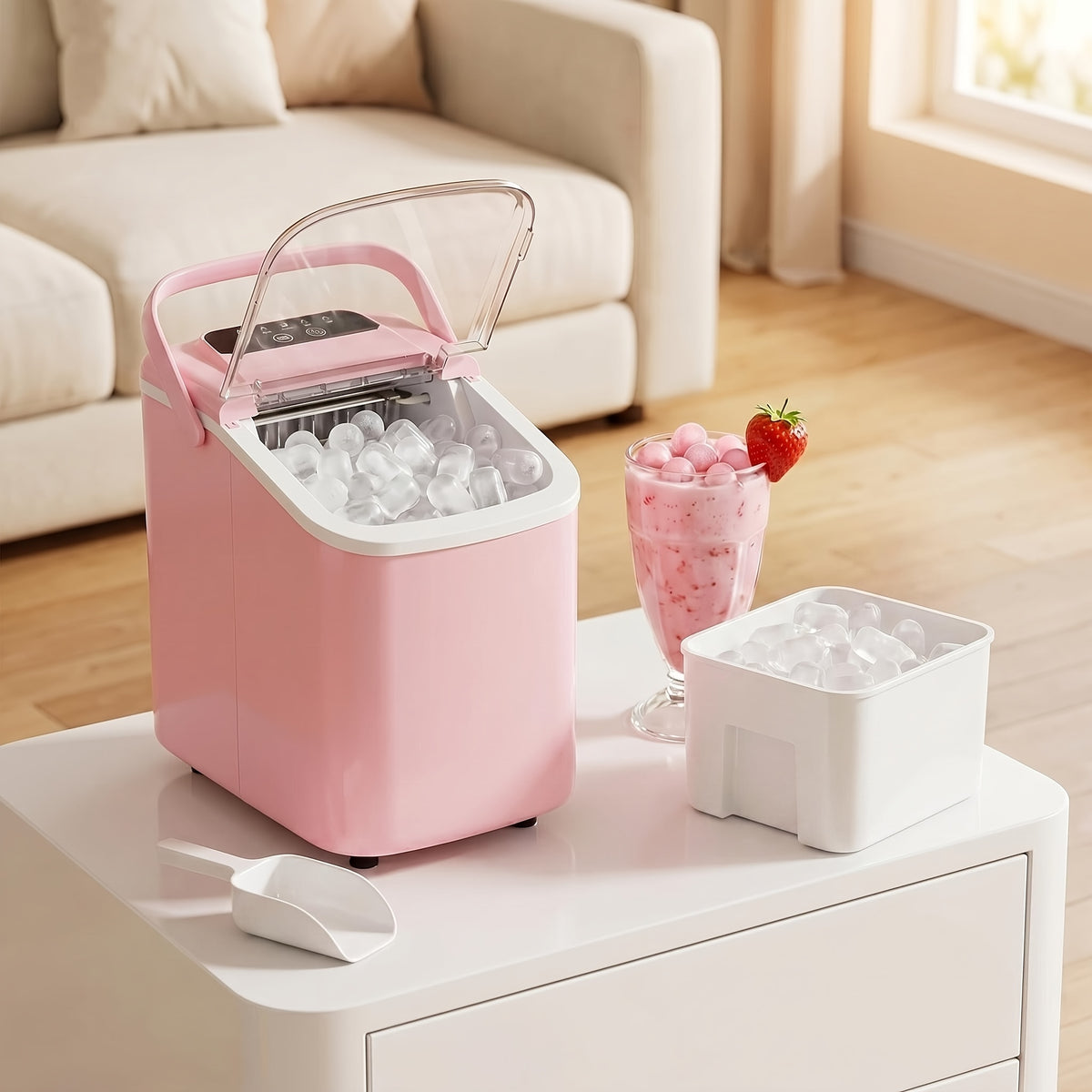 Carry-Handle Ice Maker with Basket and Scoop, Listed 26lb Daily Output and Nine Bullet Cubes in 6–8 Minutes, Black or White 40.58oz-Labeled Options