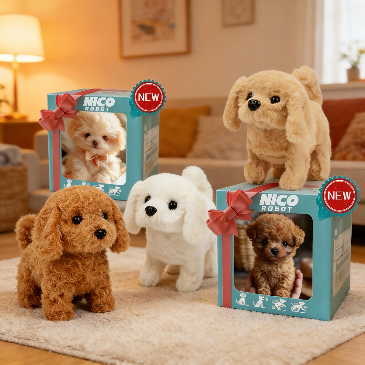 Electronic Walking Toy Dog Set, 3-Piece Interactive Puppy Toys That Walk, Run, Bark and Wag Their Tails for Children's Pretend Pet Play