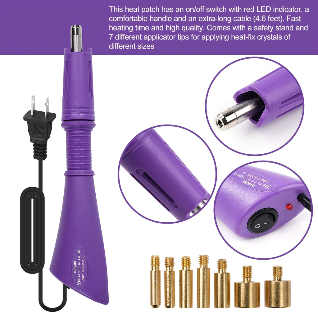 Rhinestone Hotfix Wand for Fabric Crafts, Hot Fix Applicator Tool Kit in Purple or Pink for Compatible Textile Embellishment and DIY Gift Projects