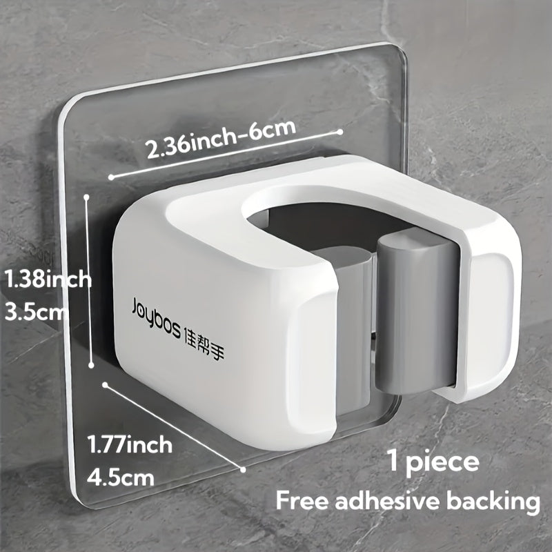 White Mop and Broom Holder Two-Piece Set with No-Drill Wall-Mount Design for Compatible Cleaning Tools, Kitchen, Bathroom and Household Storage Organization