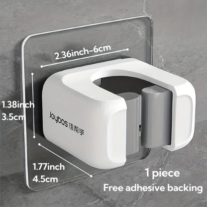 White Mop and Broom Holder Two-Piece Set with No-Drill Wall-Mount Design for Compatible Cleaning Tools, Kitchen, Bathroom and Household Storage Organization