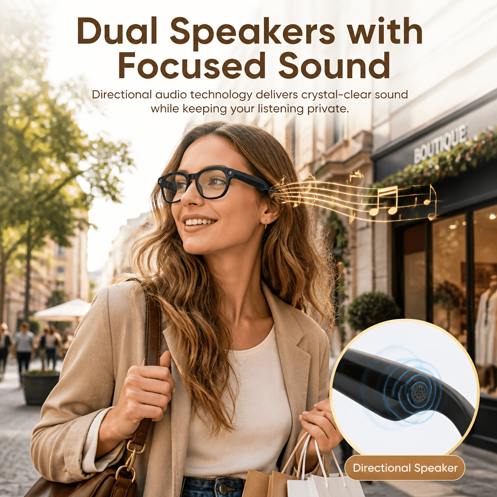 Voice-Wake Smart Camera Glasses with Listed 8MP Imaging, Photo and Video Capture, Real-Time Translation, Voice Assistant, Wireless Music and Call Features