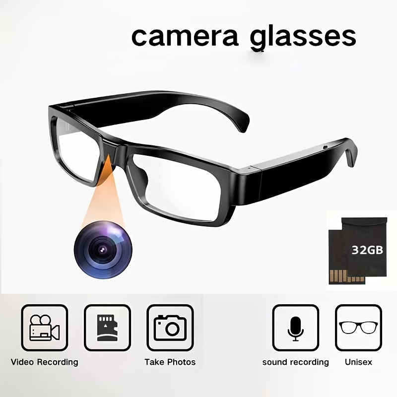 Wearable Camera Glasses with 1080P HD Video Recording, Portable Digital Camcorder Eyewear with USB Interface and 32GB or 64GB Memory Card Options