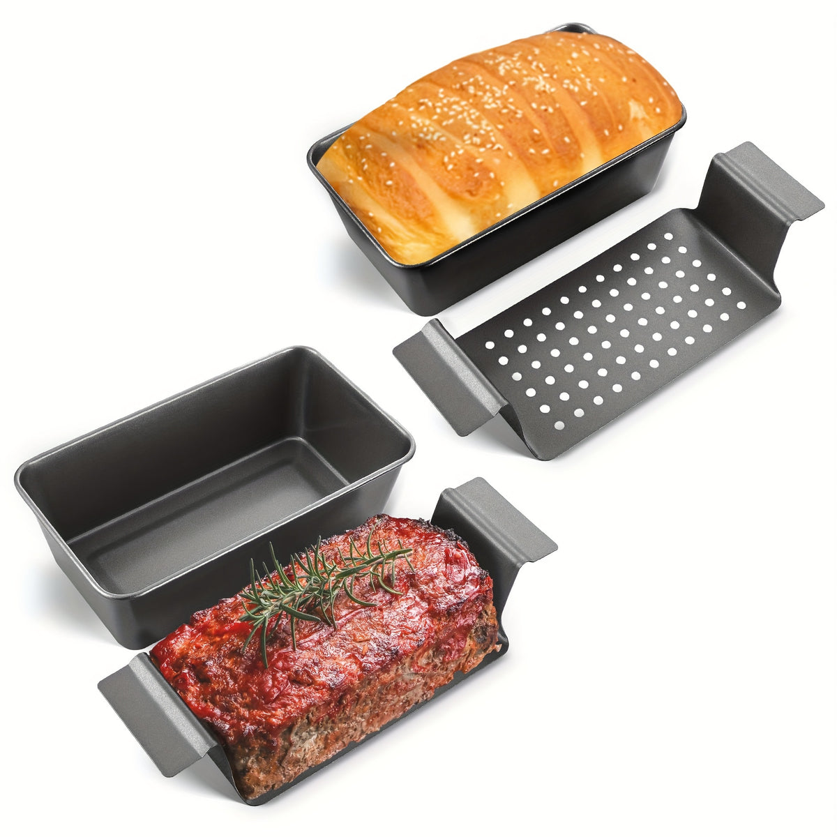 Meatloaf Pan with Drain Tray and Insert, Listed 9 by 5 Inch Nonstick Loaf Baking Design in a Two-Piece Option for Oven Meatloaf and Homemade Banana Bread