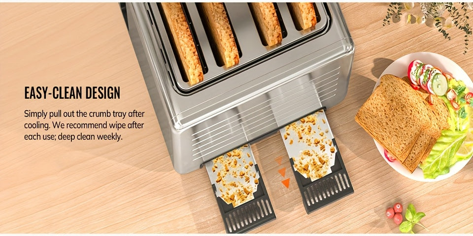 Four-Slice Digital Toaster with Listed Touchscreen, Dual Control Panels, Timer and Single-Slot Toasting, Stainless Steel Option for Bread, Bagels and Waffles