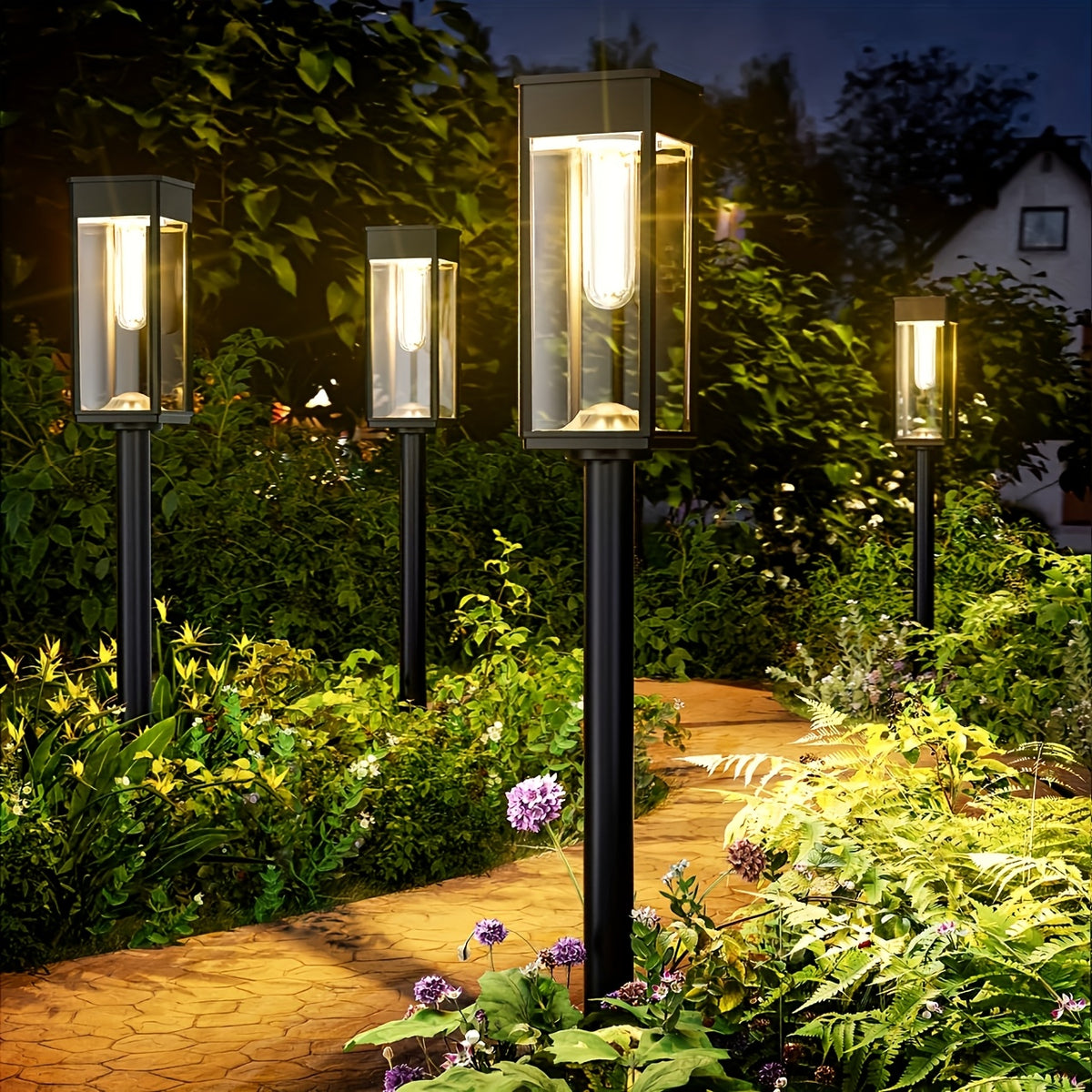 Solar Garden Lamps with Listed Warm White Light, Four-Piece Box, Six-Piece Box or Six-Set Option Labels for Courtyard, Terrace and Walkway Landscape Decoration