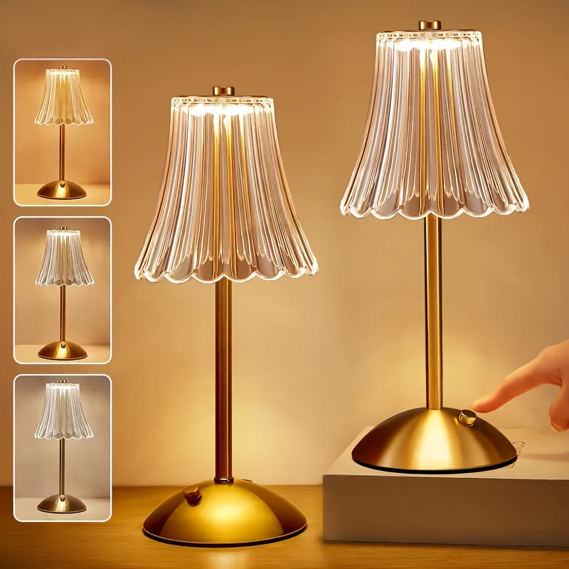 Touch Control Crystal Table Lamp with Three Light Tones, Dimmable LED Lighting, Wrought Iron Base and USB Rechargeable Battery, Single or Two-Lamp Options