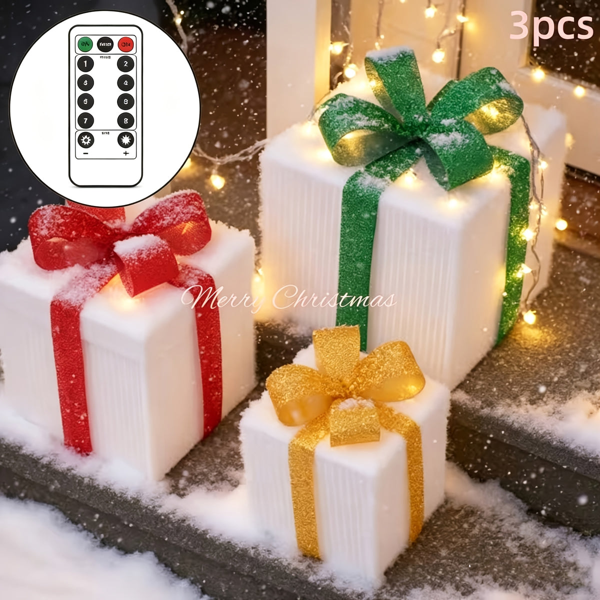 Christmas Gift Box Lights, 3-Pack 75-LED Warm Holiday Decoration with Remote Control, Timer and 8 Lighting Modes for Indoor and Outdoor Displays
