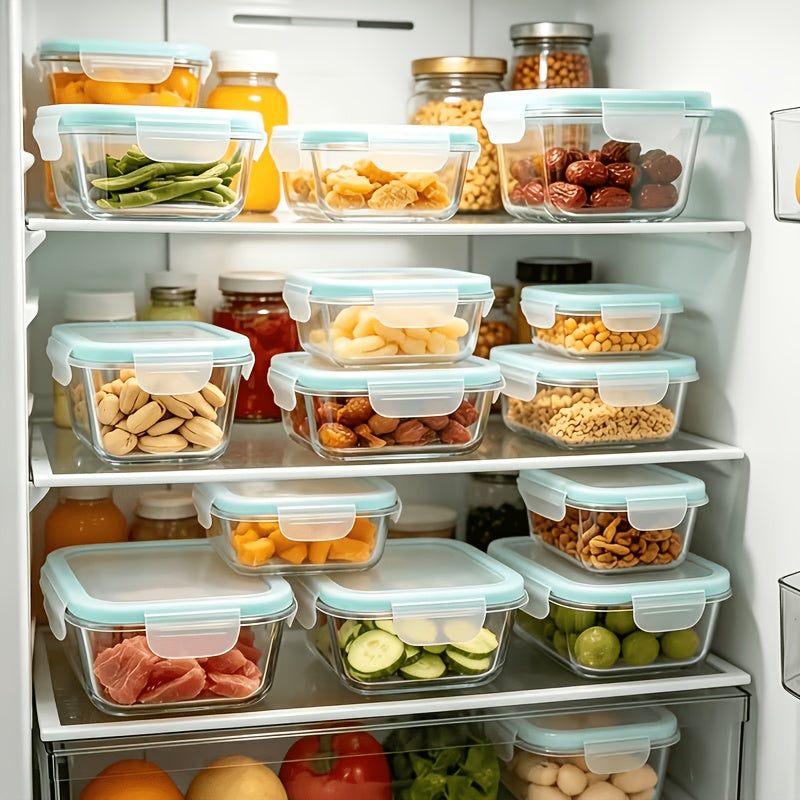 Glass Meal Prep Containers with Four-Lock Lids and Removable Silicone Seals, Listed 16-Piece Set of 8 Boxes and 8 Lids for Lunch Portions and Leftover Storage
