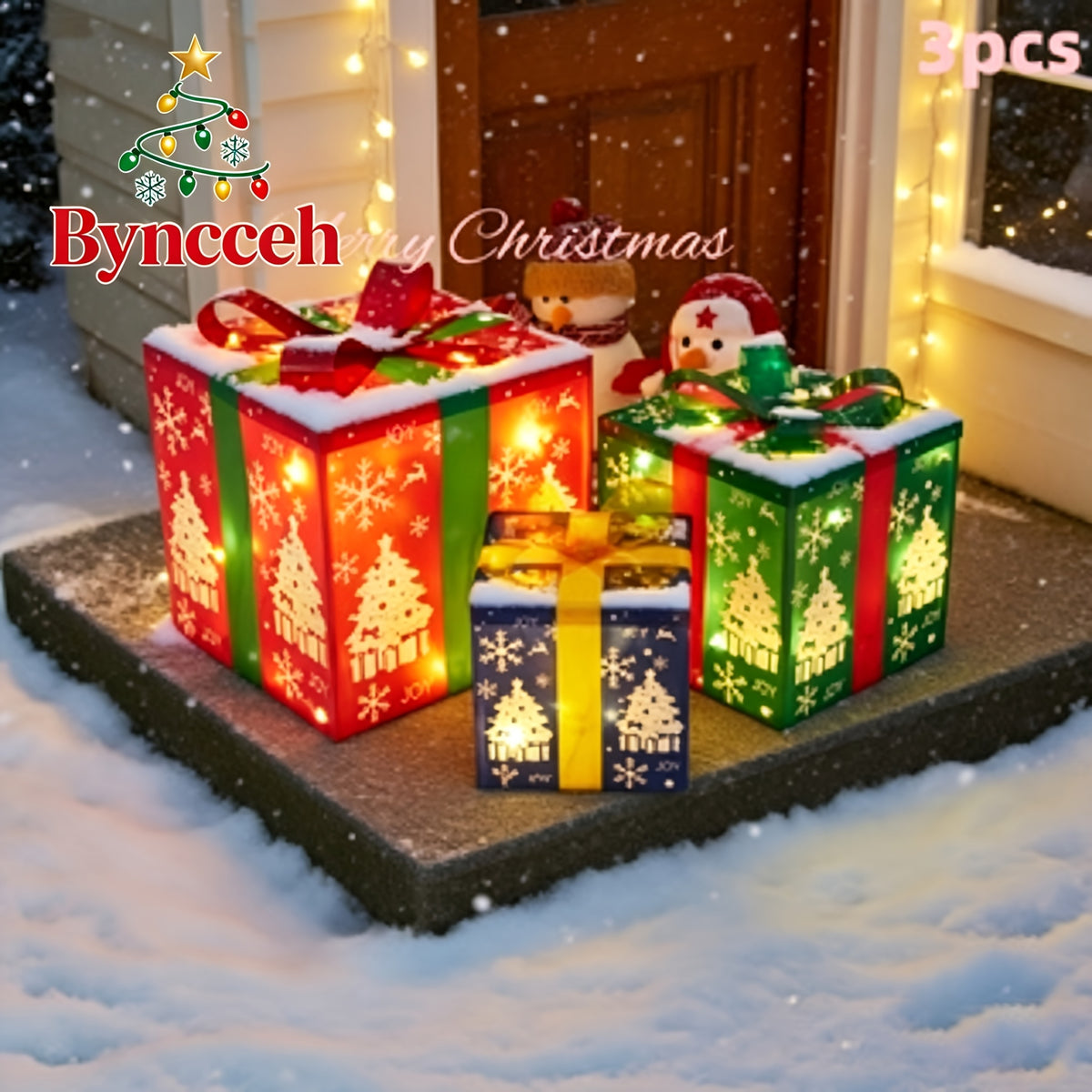 Christmas Gift Box Lights, 3-Pack 75-LED Warm Holiday Decoration with Remote Control, Timer and 8 Lighting Modes for Indoor and Outdoor Displays