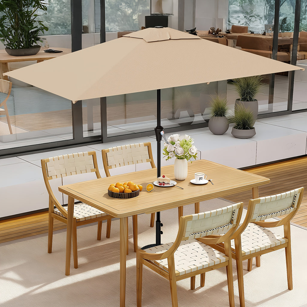 Rectangular Patio Umbrella with Listed 6.5 x 10 ft Canopy, Crank Operation and Six Ribs, Eight Color Options for Outdoor Dining Tables, Decks and Poolside Seating