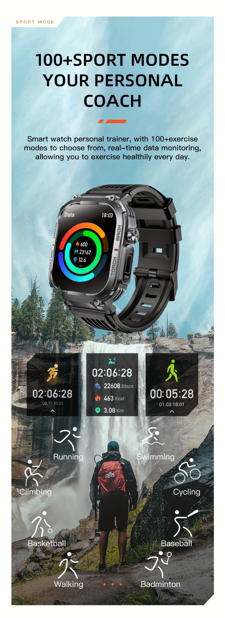 Calling Smartwatch with LED Flashlight, Listed 2.02-Inch TFT Screen, 100+ Sports Modes and Sleep Tracking in For iOS & Android Model for Everyday Activity