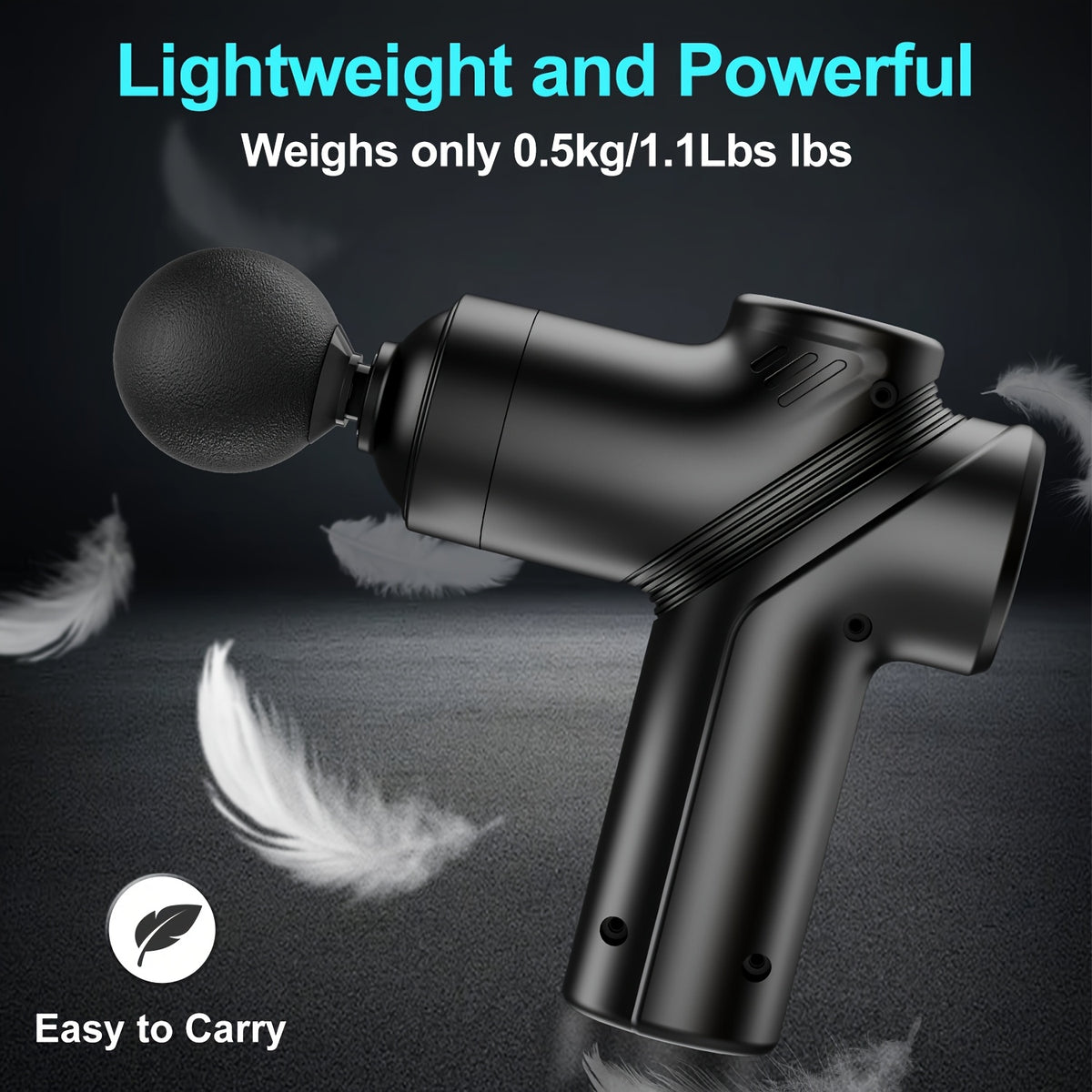 Handheld Massage Gun by LEERCON with Four Massage Heads and Six Adjustable Speeds, Portable Personal-Care Massager in Grey or Blue for Home Massage Routines