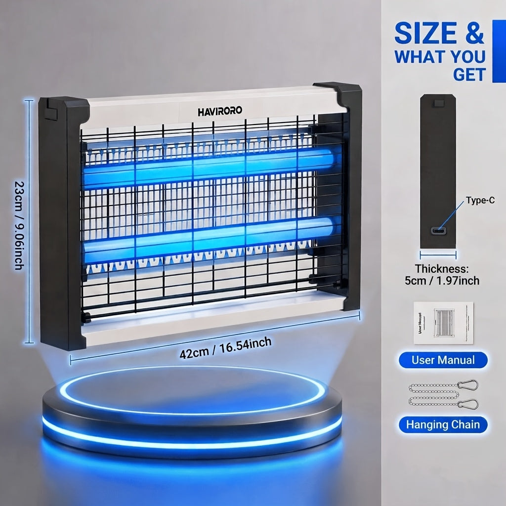 USB-C Powered Bug Zapper, Corded Electric Insect Trap with 4500V Grid, Protective Guard and Hanging Chain for Home, Garage and Sheltered Patio Placement