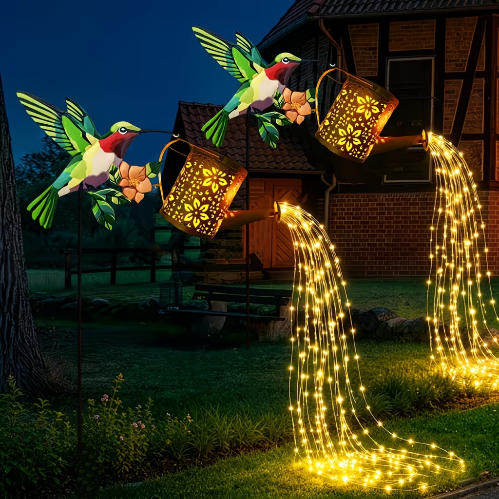 Hummingbird Solar Hanging Lantern, IP65-Rated Garden Light with Automatic On and Off, Warm White or Colorful Light for Patio, Courtyard and Yard Decor