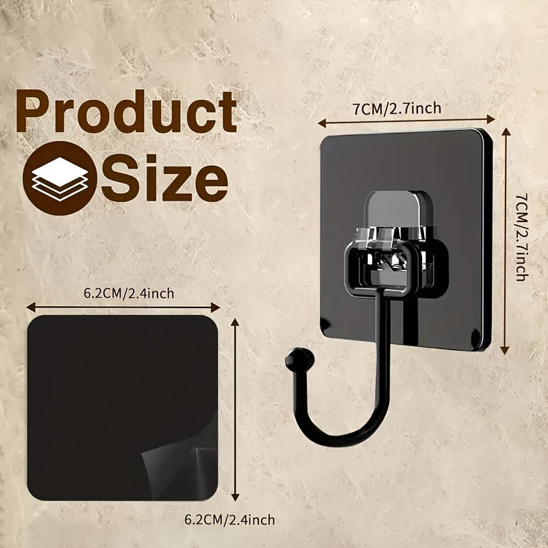 Large Self-Adhesive Wall Hooks, Black 2-Piece Set for Towels, Coats, Keys and Everyday Hanging Storage on Compatible Bathroom and Kitchen Surfaces
