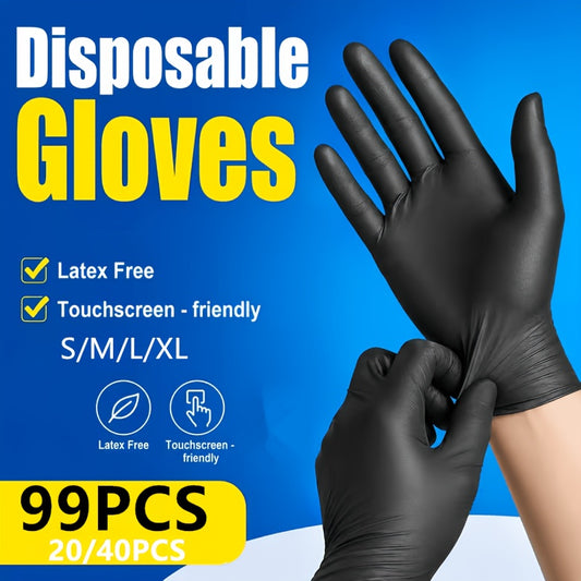 Composite Nitrile Disposable Gloves in Black, Household Cleaning Gloves with S, M, L and XL Sizes and 20, 40 or 99 Piece Pack Options for Kitchen Housework