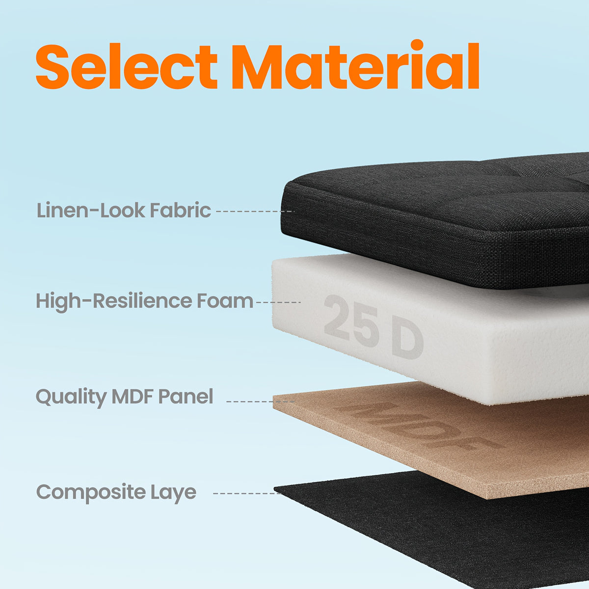 Six-Color Folding Storage Ottoman Bench for Living Room and Bedroom Organization, Camel Brown, Cream White, Gray, Dark Blue or Black with Listed Size Option