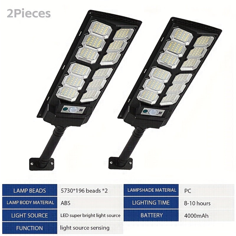 LED Solar Street Lamp Set with Motion Sensor and Remote Control References, Two-Piece Option Labels for Garden, Terrace and Parking Area Lighting
