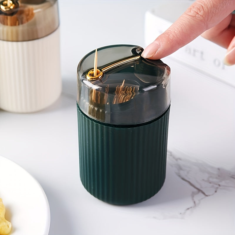 Press-Type Toothpick Dispenser for Kitchen Counters and Dining Tables, Household Storage Holder in Green, Beige, Dark Green or Red, Holder Only Without Toothpicks