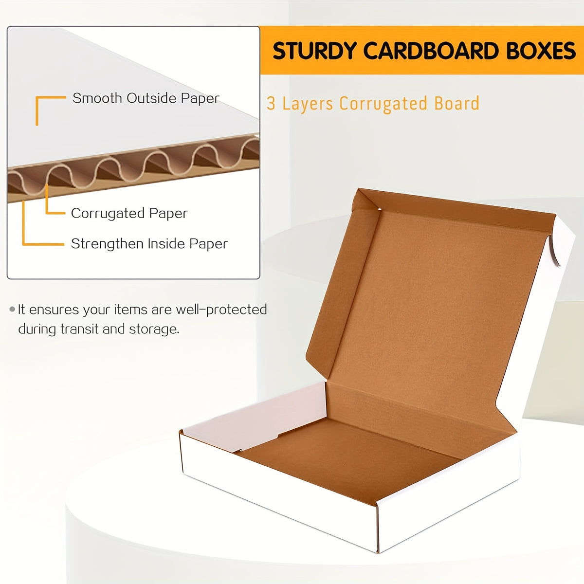 Corrugated Cardboard Mailer Boxes 20-Pack with Listed Thank You Stickers, White or Brown Folding Shipping Box Options for Small Business and Gift Packaging
