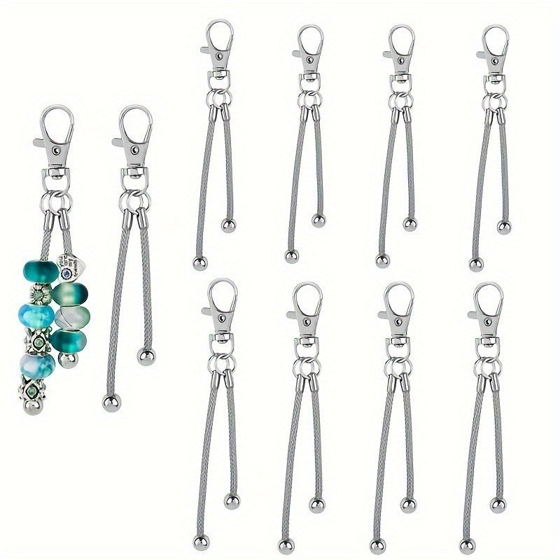 Silvery Beadable Keychain Blanks, Listed 10-Pack Metal Bar Craft Supplies with 3mm Large-Hole Bead Compatibility Wording for DIY Pendants and Personalized Gifts