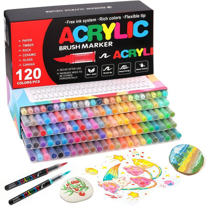 Brush Tip Acrylic Paint Markers for Rock Painting, Wood, Canvas, Glass and DIY Crafts, Art Pen Set Options from 12 Pieces to a Listed 168-Color Selection