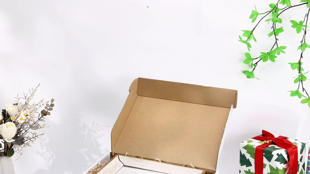 Corrugated Cardboard Mailer Boxes 20-Pack with Listed Thank You Stickers, White or Brown Folding Shipping Box Options for Small Business and Gift Packaging
