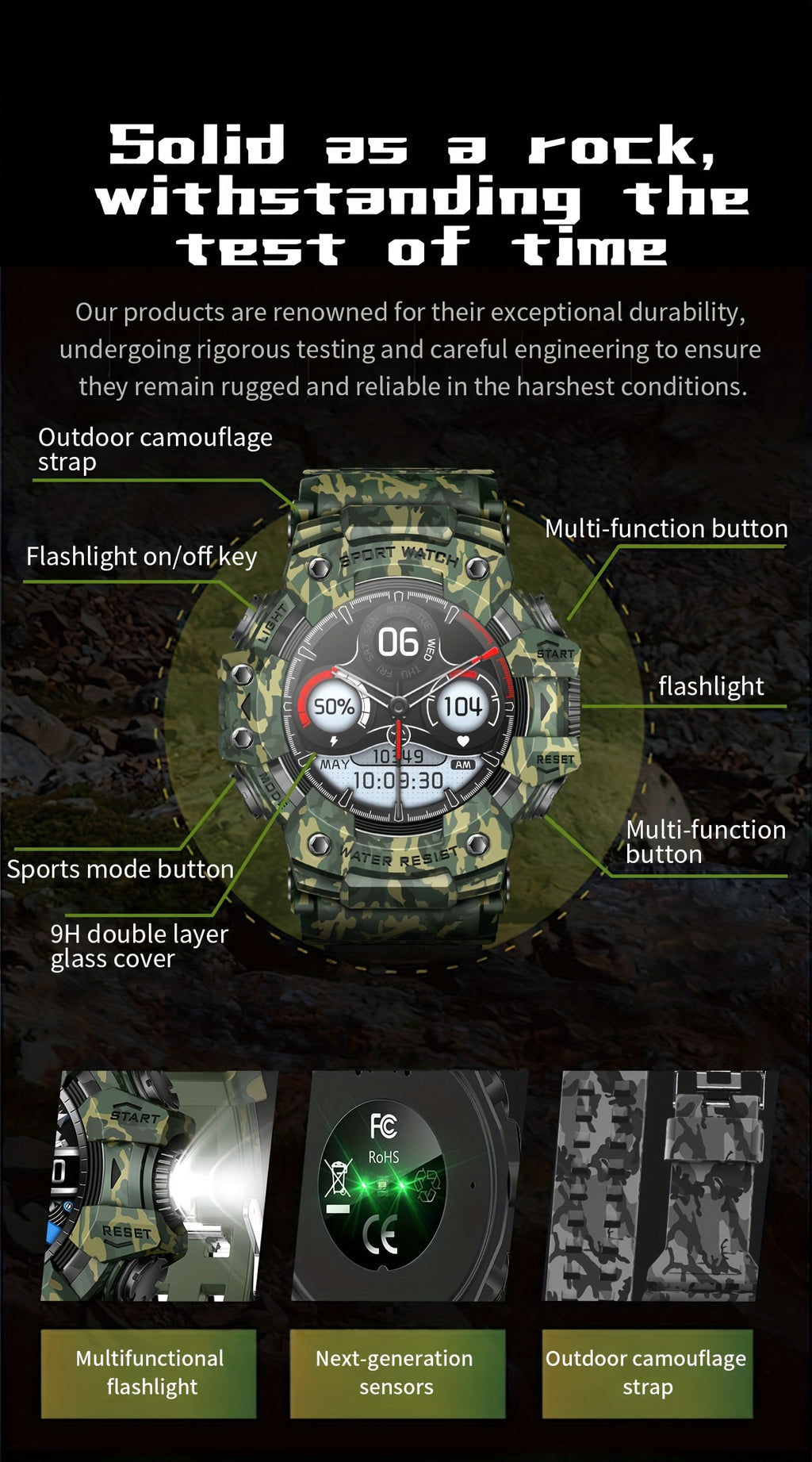 1.32-Inch TFT Smartwatch for Men with Calling, LED Flashlight, 100+ Sports Modes and Sleep Tracking, iPhone Android Compatibility in Eleven Color Options