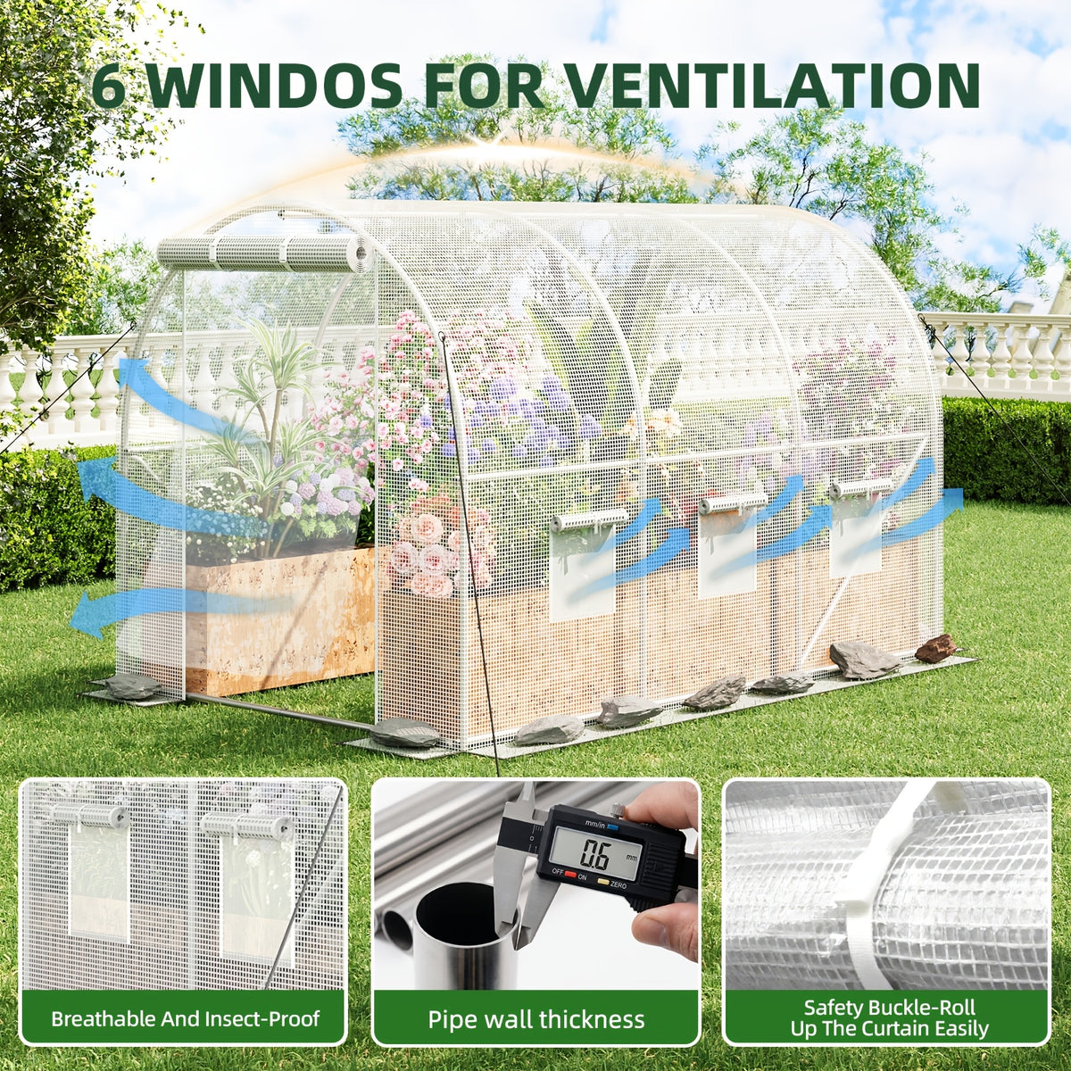 Garden Greenhouse with PE Cover and Listed Iron Frame, Three-Layer, Four-Layer or Large Walk-In Options in Green or White for Seedling and Plant Organization