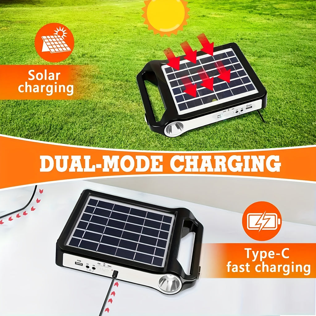 Portable Solar Power Storage System in Black, Rechargeable Lithium Battery and USB Charging with Listed 5V Solar Panel for Compatible Small-Device Charging