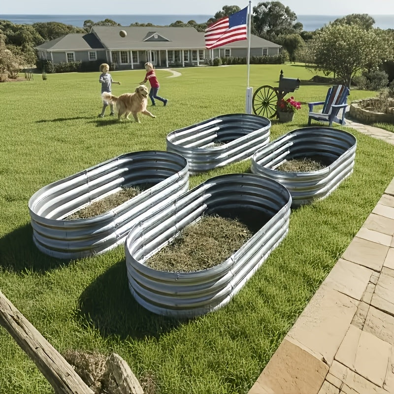 Galvanized Oval Planter Bed Pair for Outdoor Gardening, Listed 4 x 2 x 1 ft Raised Beds in Two-Piece Sets with Black or Brown Options for Home Planting Projects