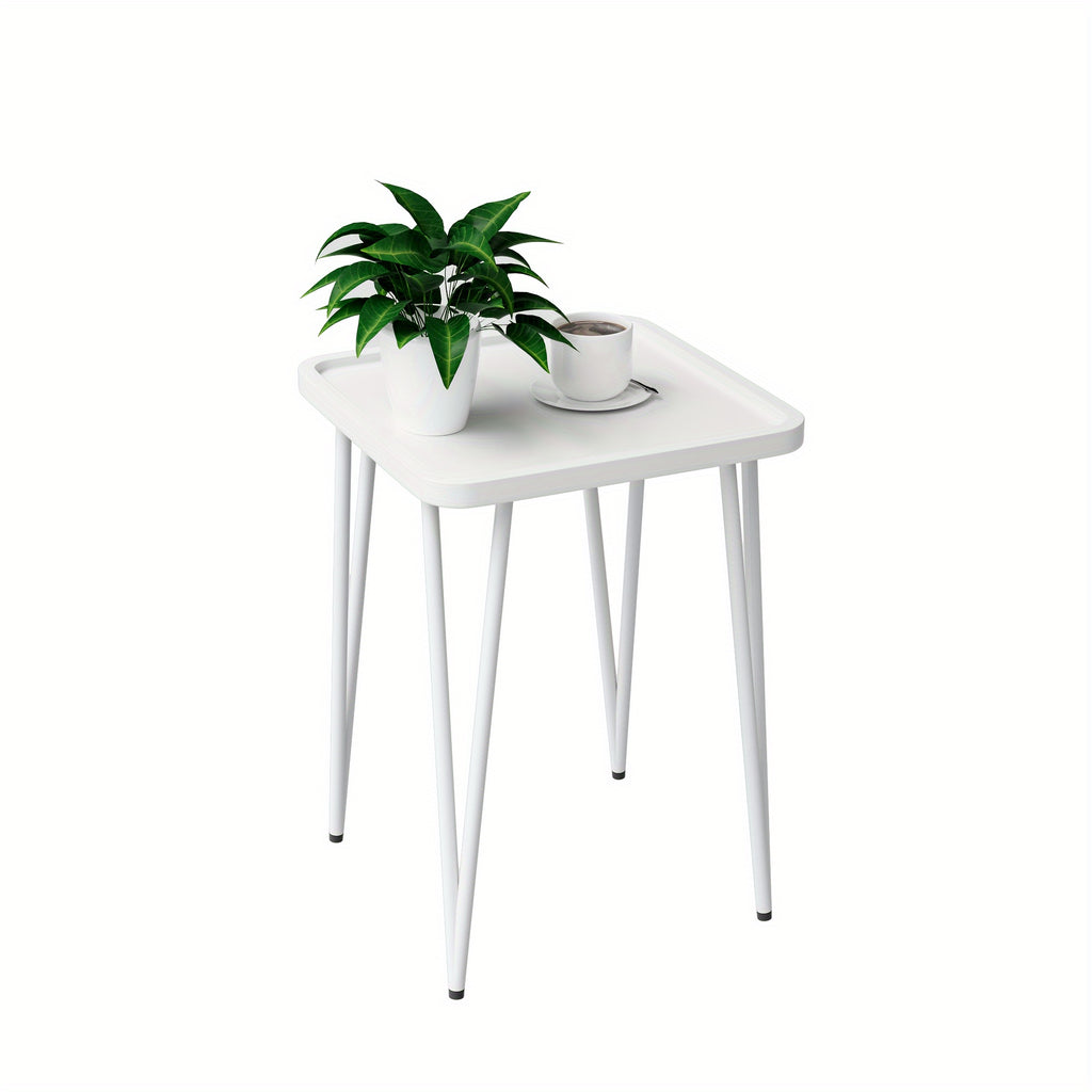 Square Metal Side Table for Small Spaces, Compact Drink and End Table for Sofa or Bedroom, Indoor and Outdoor Use in White, Pink, Black or Blue