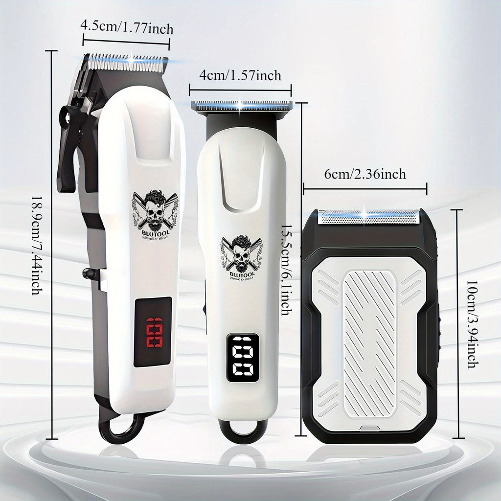 Electric Grooming Kit in White with Two or Three-Piece Option Labels, Listed Razor and Clipper, Digital Screen and USB Rechargeable Design for Home Hair Care