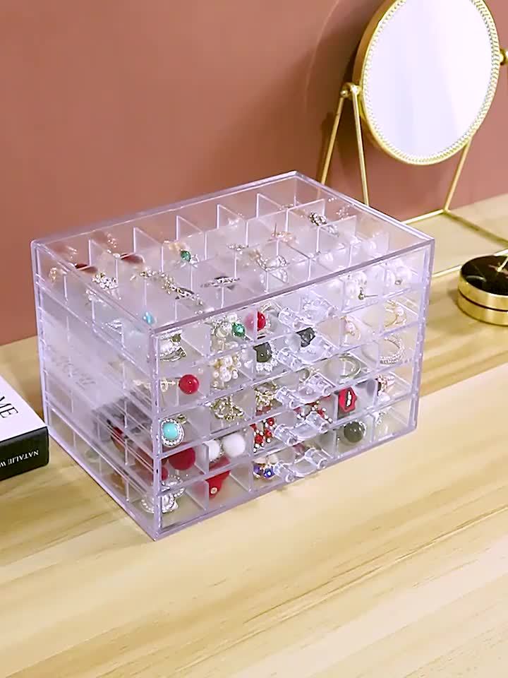 120-Compartment Jewelry Organizer Box with Five Clear Layers, Acrylic Storage for Earrings, Rings and Small Accessories on Bedroom Dressers and Vanities