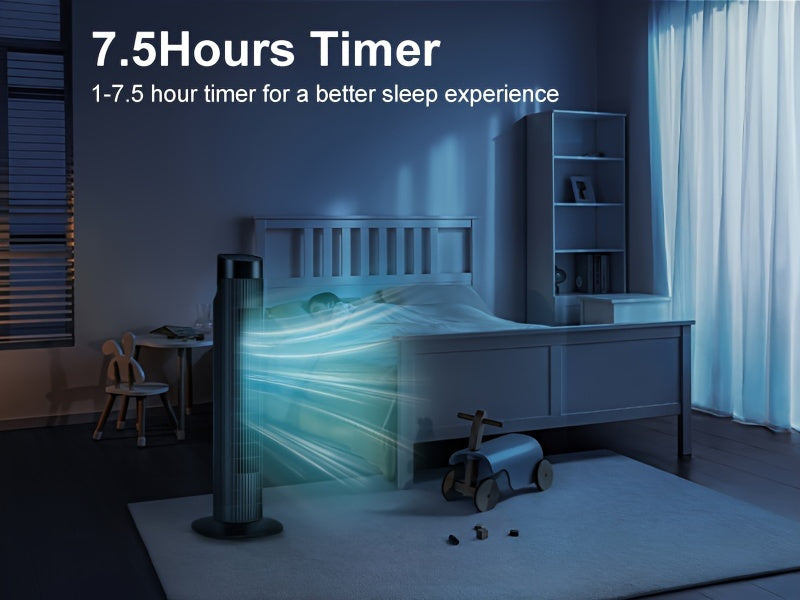 31-Inch Oscillating Tower Fan with Listed Remote Control, Three Speeds and 7.5-Hour Timer, White Option Labels for Bedroom, Living Room and Office Airflow