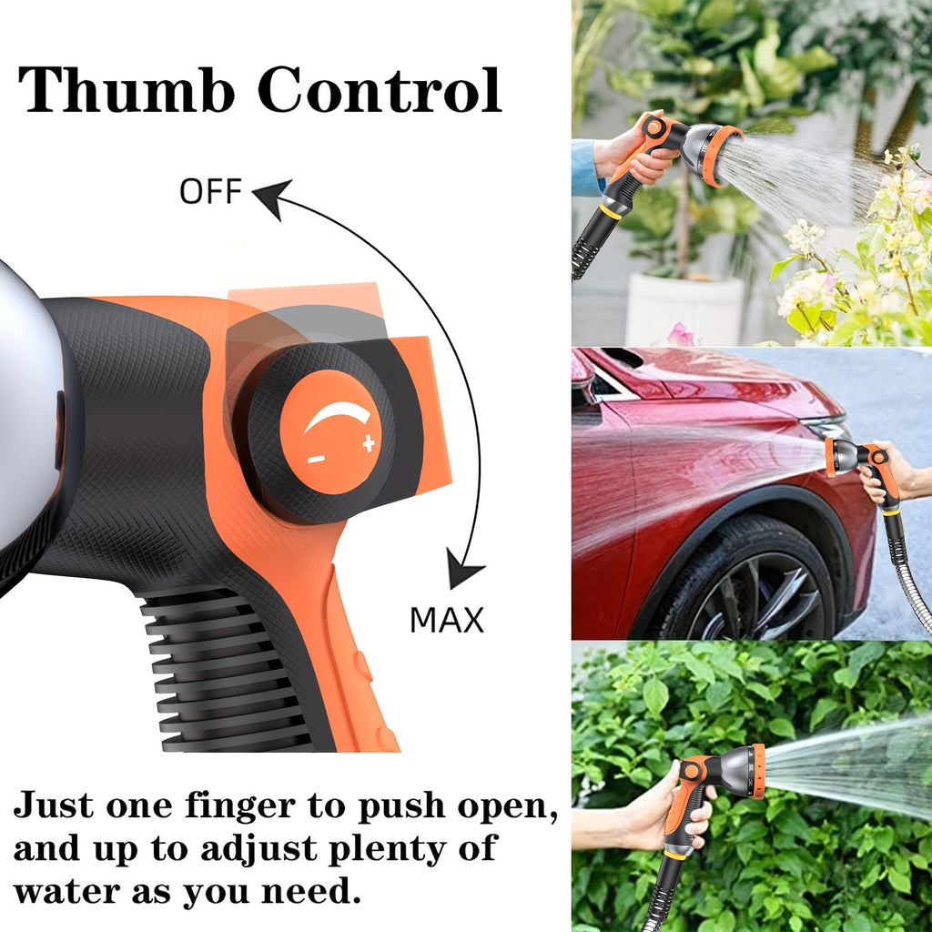 Stainless Steel Garden Hose with 10-Function Nozzle and Brass Joint, Metal Watering Hose in Multiple Length and Upgrade Kit Options for Yard and Car Care