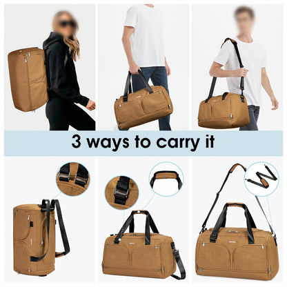 Travel Duffel Bag with Shoe Compartment and Wet Pocket, Adjustable Shoulder Strap and Bottle Holders for Men and Women, Gym and Weekend Trip Carry
