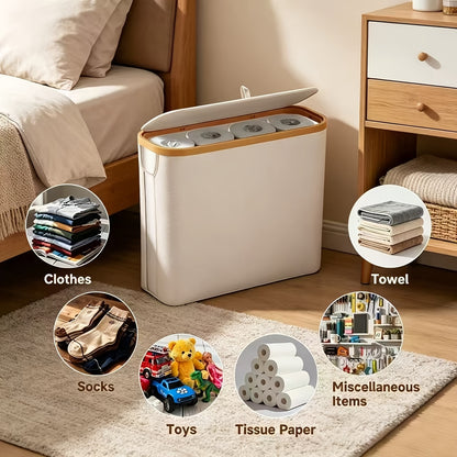 Toilet Paper Storage Basket with Bamboo and 600D Oxford Cloth References, Listed 9–12 Roll Capacity Bathroom Organizer in Five Color Options