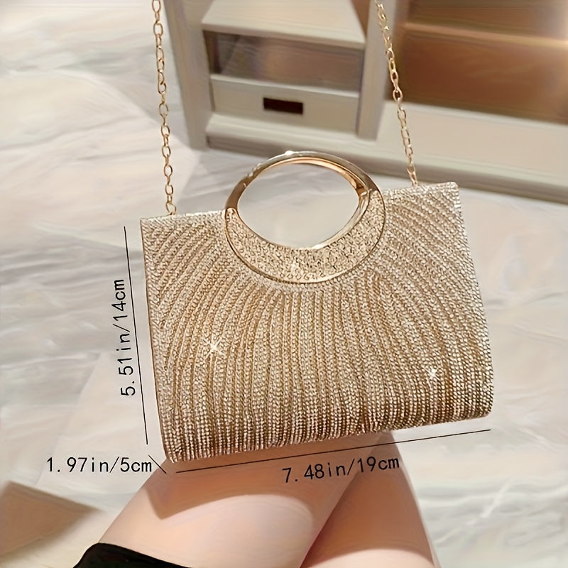Evening Bag and Jewelry Set for Women, 4-Piece Sparkling Striped Handbag with Necklace, Earrings and Bracelet for Weddings, Bridesmaids and Formal Parties