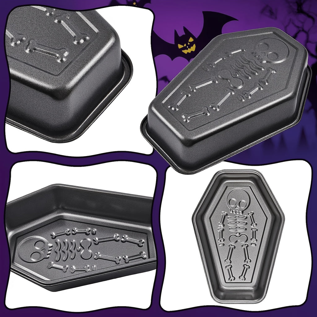 10-inch Coffin Cake Mold with Skull Design, Heavy-duty Carbon Steel Non-stick, Rectangular Baking Mold, Suitable for Halloween Cakes, Cupcakes, And Gothic Desserts. Includes Skull Cake Mold, Halloween Baking Gadgets, And Creative Cake Molds.