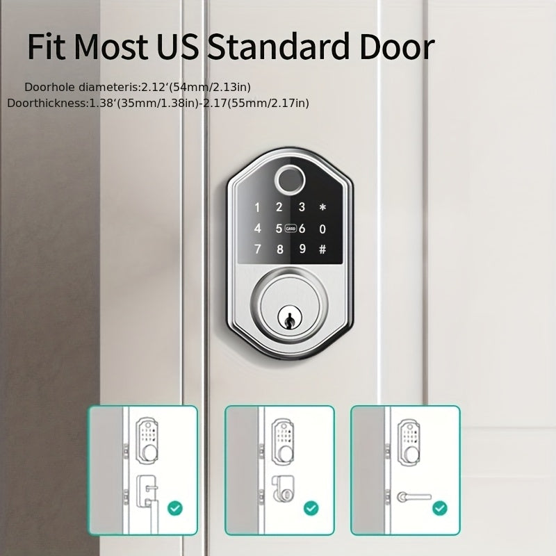 Fingerprint Keypad Door Lock with Automatic Locking and Anti-Peeping Password Feature, Black or Silvery Smart Entry Lock in With Card or Cardless Versions