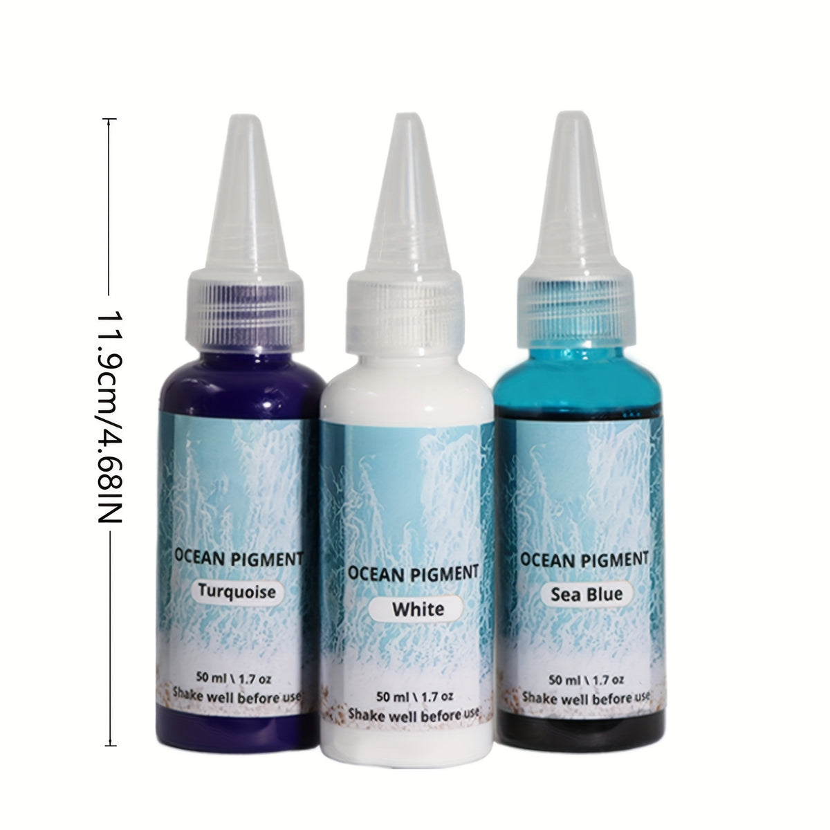 Ocean Wave Resin Paint Set with White, Sea Blue and Deep Blue Colors, Listed 1.69oz per Bottle and Oil-Based Pigment Reference for Compatible Decorative Resin Crafts