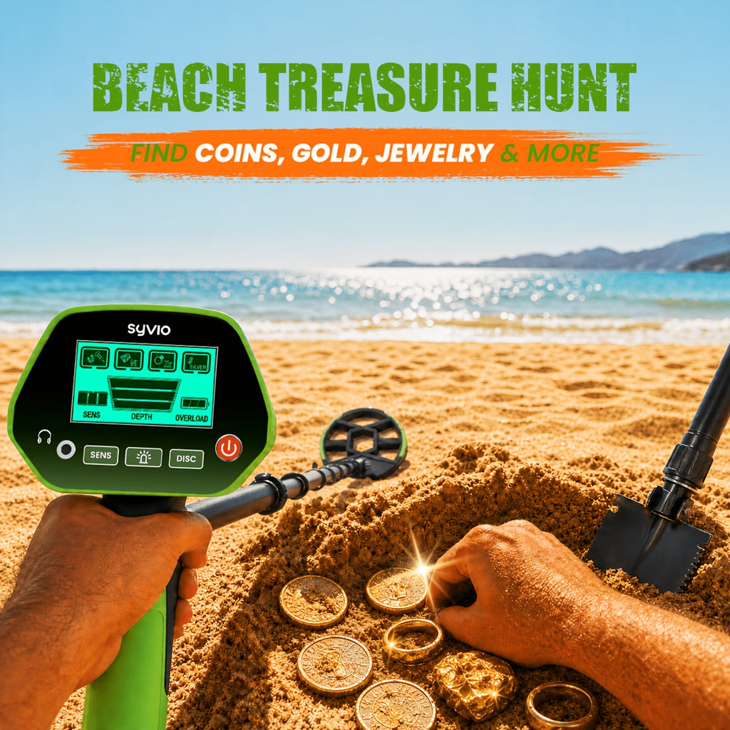 Outdoor Metal Detector with Listed 8-Inch Search Coil, LCD Display and Four Modes, Green, Yellow or Basic Version Options for Garden and Yard Hobby Searching