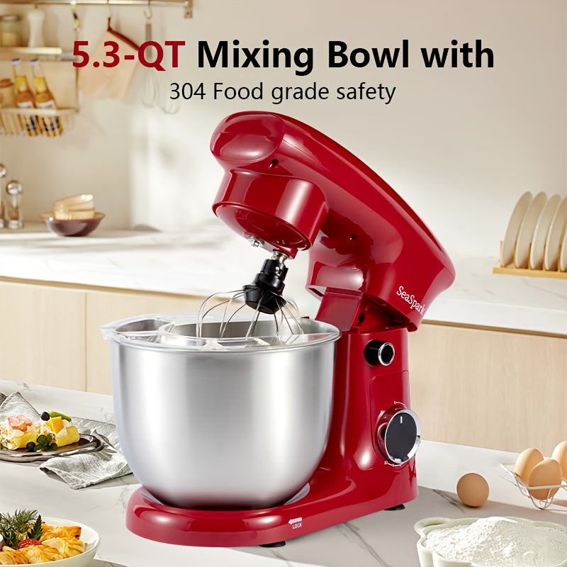 Tilt-Head Stand Mixer with 10 Speeds and Pulse Button, Stainless Steel Bowl, Dough Hook and Egg Mixer, 5L-Labeled Red, Silvery or Black Options for Home Baking